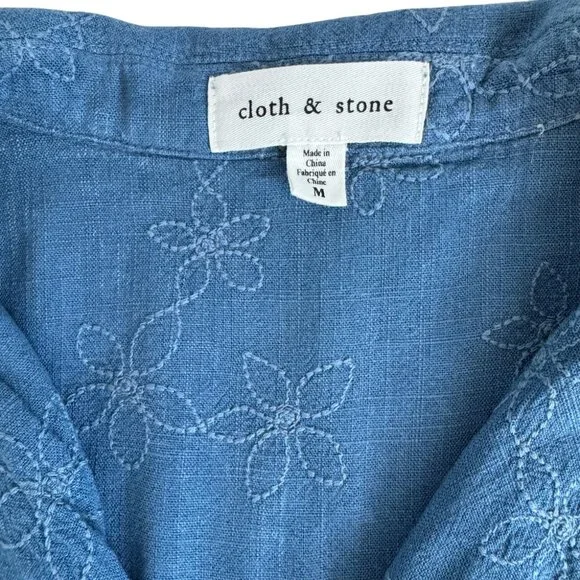 Cloth & Stone Embroidered Chambray Button Front Camp Shirt Rayon Linen Size M - Picture 6 of 9